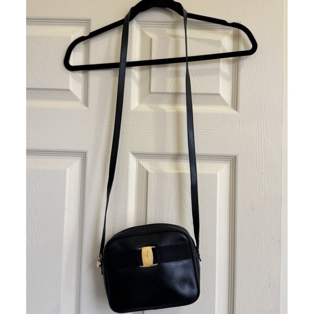 Ferragamo Leather Crossbody Bag Black with Gold Accents